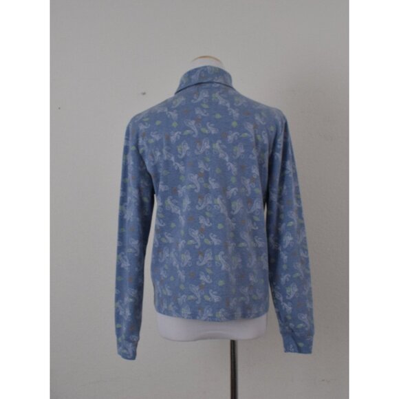 Vintage 00s Blue Paisley Floral Turtle Neck Cotton/Poly‎ shirt | size XL - Picture 3 of 10